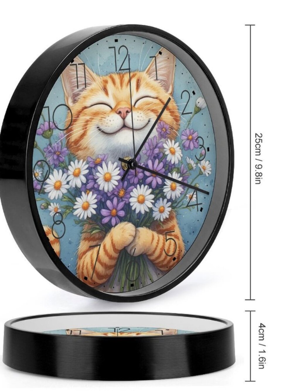 Happy Cat Wall Clock, Whimsical Animal Decor, PC Tempered Glass Art - Picture 6 of 9